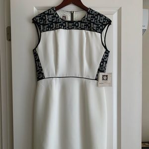 Anne Klein White Black Lace Overlay Midi Dress